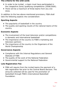 FIBA criteria for wild card at last World Cup held in Turkey in 2010 